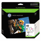 HP Custom 02 Value Pack of Six Cartridges, 4 x 6 Advanced Photo Paper, 150 Sheets HEWQ7964AN