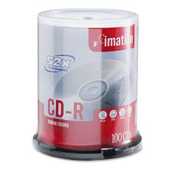 imation CD-R Discs, 700MB/80min, 52x, Spindle, Branded, Silver, 100/Pk IMN17262