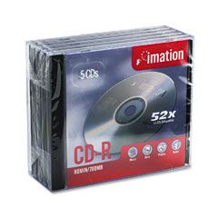 imation CD-R Discs, 700MB/80min, 52x, w/Jewel Cases, Silver, 5/Pack IMN17284
