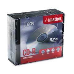 imation CD-R Discs, 700MB/80min, 52x, w/Slim Jewel Cases, Silver, 10/Pack IMN17332
