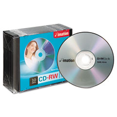 imation CD-RW Discs, 700MB/80min, 4x, w/Slim Jewel Cases, Silver, 10/Pack IMN40955