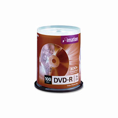 imation DVD-R Discs, 4.7GB, 16x, Spindle, Silver, 100/Pack IMN18059