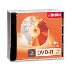 imation DVD-R Discs, 4.7GB, 16x, w/Jewel Cases, Silver, 5/Pack IMN17339