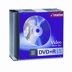 imation DVD+R Discs, 4.7GB, 16x, w/Slim Jewel Cases, Silver, 10/Pack IMN17616