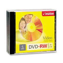 imation DVD-RW Discs, 4.7GB, 4x, w/Jewel Cases, Silver, 5/Pack IMN17345