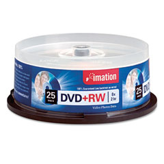 imation DVD+RW Discs, 4.7GB, 8x, Spindle, Silver, 25/Pack IMN27134