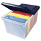 Innovative Storage Designs File Tote Storage Box with Lid, Letter, Plastic, Clear/Navy AVT55797