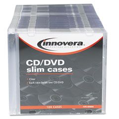 Innovera CD/DVD Polystyrene Thin Line Storage Case, Clear, 100/Pack IVR85800