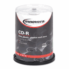 Innovera CD-R Discs, Hub Printable, 700MB/80min, 52x, Spindle, Matte White, 100/Pk IVR77815