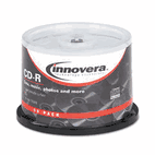 Innovera CD-R Discs, Hub Printable, 700MB/80min, 52x, Spindle, Matte White, 50/Pack IVR77855