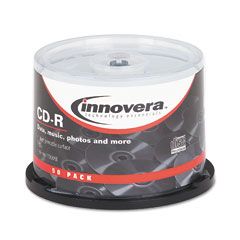 Innovera CD-R Discs, Hub Printable, 700MB/80min, 52x, Spindle, Matte White, 50/Pack IVR77855