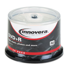 Innovera DVD+R Discs, 4.7GB, 16x, Spindle, Silver, 50/Pack IVR46851