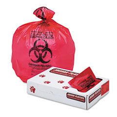 Jaguar Plastics Health Care "Bio-hazard" Printed Liners, 1.3mil, 33 x 39, Red, 150/Carton JAGIW3339R