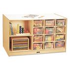 Jonti-Craft Mobile Storage Island, Clear Trays, 48w x 29d x 29-1/2h, Birch JNT04400JC