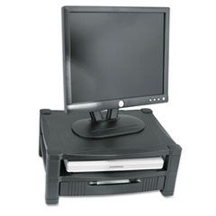 Kantek Two Level Stand, Removable Drawer, 17 x 13 1/4 x 3 to 6 1/2, Black KTKMS480