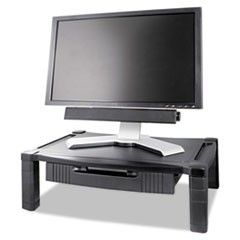 Kantek Wide Two-Level Stand with Drawer, Height-Adjustable, 20 x 13 1/4, Black KTKMS520