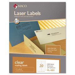 Maco Matte Clear Laser Labels, 1 x 4 1/4, 1000/Box MACML4001