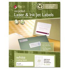 Maco Recycled Laser and InkJet Labels, 1 x 4, White, 2000/Box MACRL2000