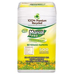 Marcal PRO 100% Premium Recycled Beverage Napkins, 1-Ply, 9 3/4 x 9 1/2, White, 4000/Ctn. MRC28CT