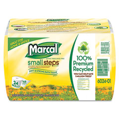 Marcal Small Steps 100% Recycled Convenience Bundle Bathroom Tissue, 168 Sheets, 24 Rolls/Carton MRC6024