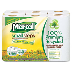 Marcal Small Steps 100% Recycled Double Roll Bathroom Tissue, 12 Rolls/Pack MRC6112