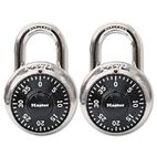 Master Lock Combination Lock, Stainless Steel, 1-7/8" Wide, Black Dial, 2/Pack MLK1500T
