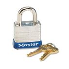 Master Lock Four-Pin Tumbler Laminated Steel Lock, 2" Wide, Silver/Blue, Two Keys MLK5D