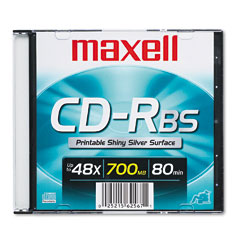 Maxell CD-R Disc, 700MB/80min, 48x, w/Slim Jewel Case, Shiny Silver MAX648741