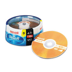 Maxell DVD-R Discs, 4.7GB, 16x, Spindle, Gold, 15/Pack MAX638006