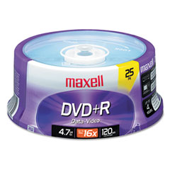 Maxell DVD+R Discs, 4.7GB, 16x, Spindle, Silver, 25/Pack MAX639011