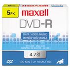 Maxell DVD-R Discs, 4.7GB, 16x, w/Jewel Cases, Gold, 5/Pack MAX638002
