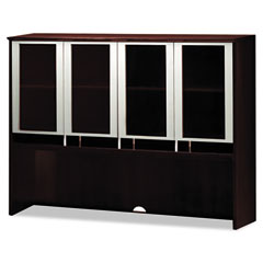 Mayline Napoli Series Assmbld Hutch with Glass Doors, 63w x 15d x 50h, Mahogany MLNNH63MAH