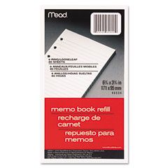 Mead 6-Ring Memo Book Refill, College Rule, 6HP, 6-3/4 x 3-3/4, 80 Sheets, White MEA46534