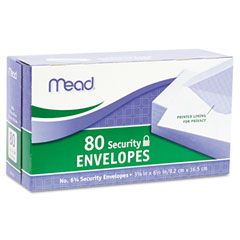 Mead Security Envelope, 3 5/8  6 1/2, 20 lb, White, 80/Box MEA75212
