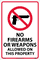 NMC M452P Security Sign, Legend "NO FIREARMS OR WEAPONS ALLOWED ON THIS PROPERTY", 12" Length x 18" Height, Pressure Sensitive Vinyl, Red/Black on White