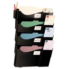 Officemate Wall Filing System, Four Pockets, 23 1/4 x 15 3/4 x 3 7/8, Plastic, Black OIC21724
