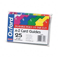 Oxford Card Guides, Alpha, 1/5 Tab, Polypropylene, 4 x 6, 25/Set ESS73154