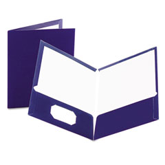 Oxford High Gloss Laminated Paperboard Folder, 100-Sheet Capacity, Navy, 25/Box ESS51743