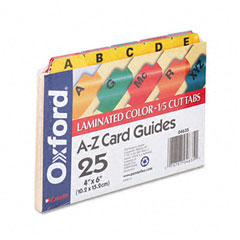Oxford Laminated Index Card Guides, Alpha, 1/5 Tab, Manila, 4 x 6, 25/Set ESS04635