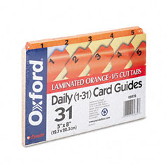 Oxford Laminated Index Card Guides, Daily, 1/5 Tab, Manila, 5 x 8, 31/Set ESS05832