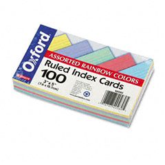 Oxford Ruled Index Cards, 3 x 5, Blue/Violet/Canary/Green/Cherry, 100/Pack ESS40280