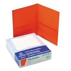 Oxford Twin-Pocket Portfolio, Embossed Leather Grain Paper, Orange ESS57510
