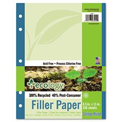 Pacon Ecology Filler Paper, 16-lb., 8-1/2 x 11, College Ruled, White, 150 Sheets/Pack PAC3202