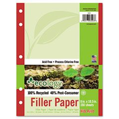 Pacon Ecology Filler Paper, 16-lb., 8 x 10-1/2, Wide Ruled, White, 150 Sheets/Pack PAC3203
