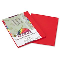 Pacon Peacock Sulphite Construction Paper, 76 lbs, 9 x 12, Holiday Red, 50 Sheets/Pack PACP9909