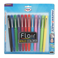 Paper Mate Flair Porous Point Stick Pen, Assorted Ink, Medium,12/Set PAP74423