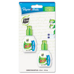 Paper Mate Liquid Paper 2-in-1 Correction Combo, 22 ml Bottle, White, 2/Pack PAP42032