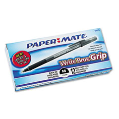 Paper Mate Write Bros Grip Ballpoint Stick Pen, Black Ink, Medium, Dozen PAP8807987