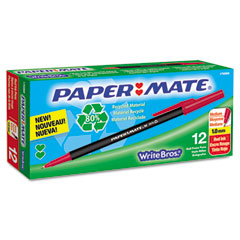 Paper Mate Write Bros Recycled Ballpoint Stick Pen, Red Ink, Medium, Dozen PAP1750868