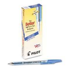 Pilot Better Ballpoint Stick Pen, Blue Ink, Medium, Dozen PIL36711
